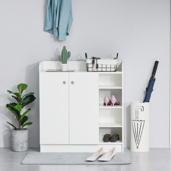 HOMCOM Sapateira Armário Multiuso com 2 Portas Prateleiras Interiores e 4 Prateleiras Exteriores com Altura Ajustável 83x30x90 cm Branco - Image 8