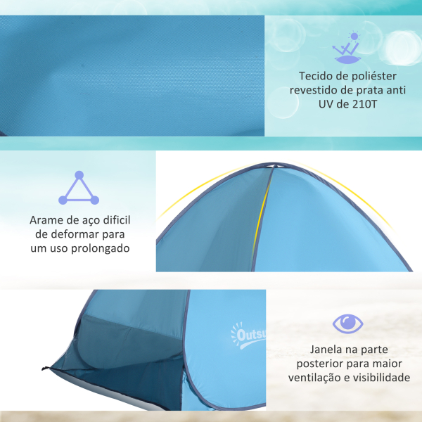 Outsunny Tenda de campismo para praia Camping Picnic Azul - Poliéster e Aço - 200x150x119 cm - Image 6