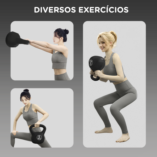 HOMCOM Peso Russo de 6 kg Kettlebell Fitness Preenchido de Areia com Punho Largo Antiderrapante 20x13x22 cm Preto - Image 4
