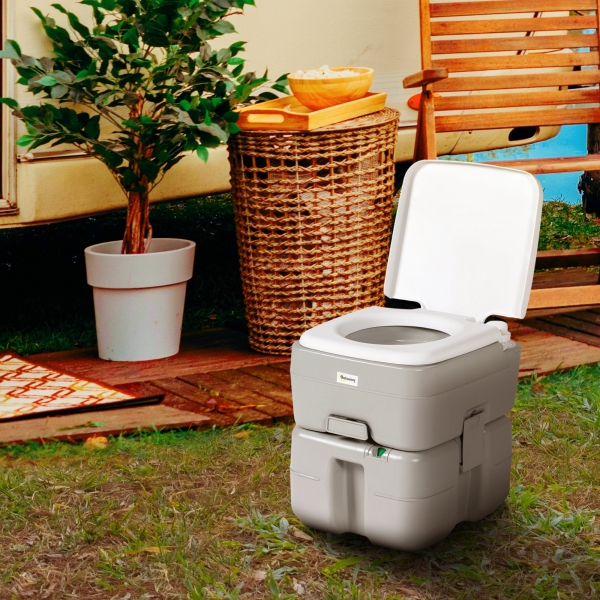 Outsunny Sanita Portátil 20L com Indicador de Nível Capacidade 150 kg para Campismo Viagem Idosos Caravana Barco 33x40x43 cm Cinza - Image 2