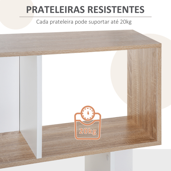HOMCOM Estante para Livros Estante Alta de Parede com 5 Níveis em Forma de S Desenho Moderno 60x24x184,5cm Branco e Madeira - Image 5
