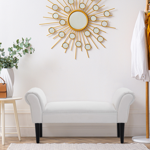 HOMCOM Banco de Pé de Cama Banco com Braços Curvados Estofado e Pés de Madeira Carga Máxima 130kg 102x31x51cm Branco - Image 5
