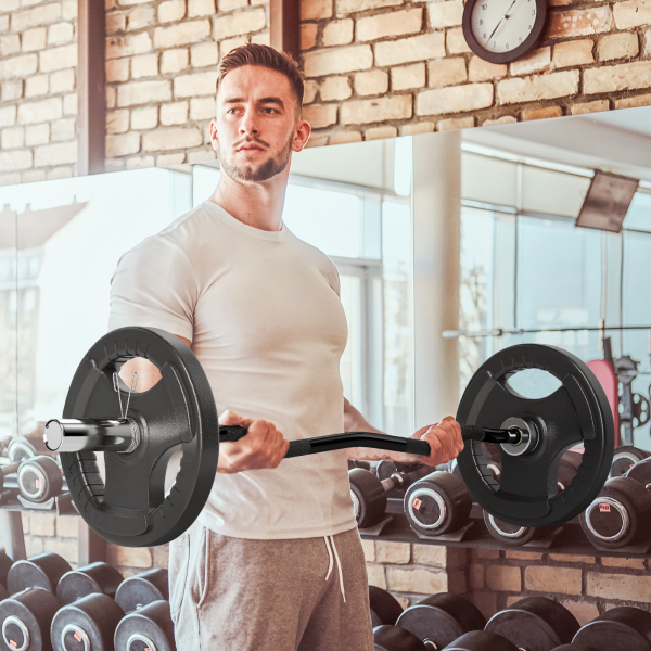 SPORTNOW Barra de Pesos de Aço 120 cm Barra Curl EZ Ø50 mm com 2 Grampos Carga 100 kg Barra Olimpica para Discos de Ø5 cm Prata e Preto - Image 2
