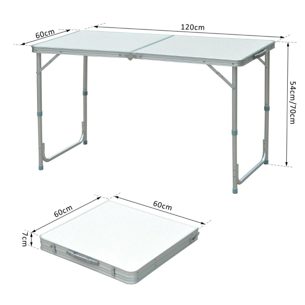 Outsunny Mesa de Campismo Dobrável Convertível em Mala com Altura Ajustável para Piquenique 120x60-54-70cm Prata - Image 3