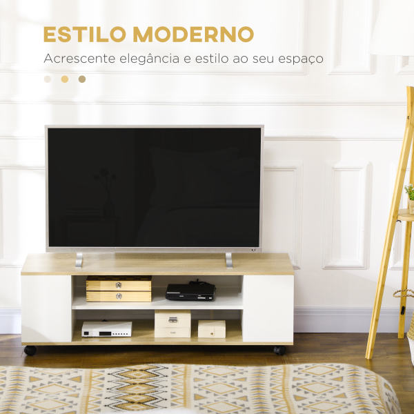 HOMCOM Móvel para TV com Rodas Armário para TV Flutuante com 2 Portas e 2 Prateleiras 120x40x38,5cm Branco e Madeira - Image 4
