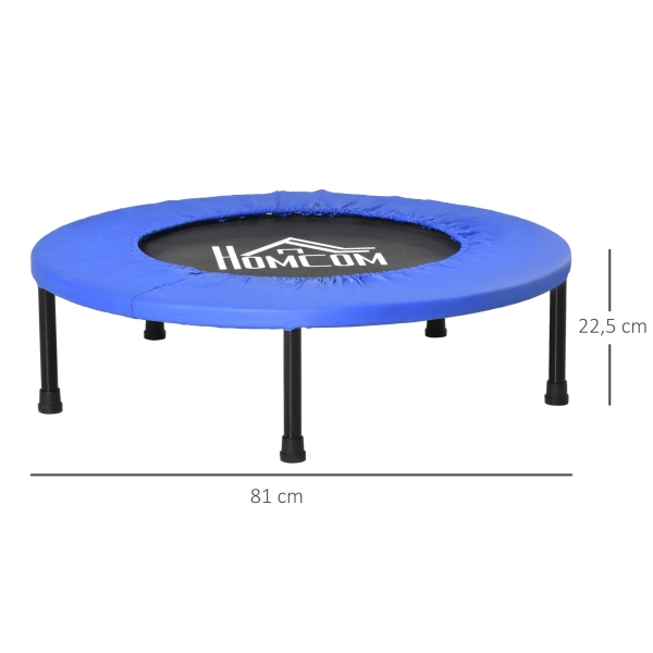 HOMCOM Trampolim Fitness Ø81cm Trampolim de Aço com Borda Protetora e 28 Molas para Exercícios em Interior E Exterior Carga 100kg 81x81x22,5cm Preto e Azul - Image 3