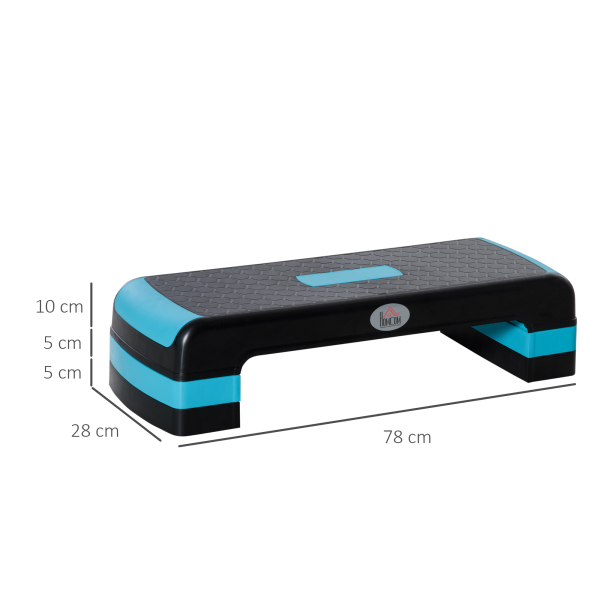 HOMCOM Plataforma Step Fitness com Altura Ajustável de 10/15/20 cm Plataforma de Exercício 78x28x20 cm Azul e Preto - Image 3
