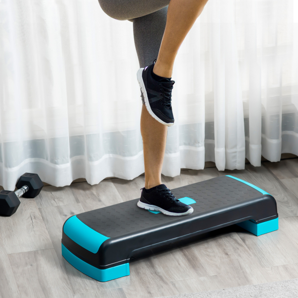 HOMCOM Plataforma Step Fitness com Altura Ajustável de 10/15/20 cm Plataforma de Exercício 78x28x20 cm Azul e Preto - Image 2