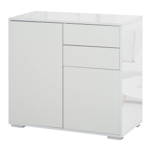 HOMCOM Aparador Auxiliar com 2 Portas 2 Gavetas e Prateleira Ajustável Abertura a Pressão Móvel Organizador de Armazenamento para Dormitório Sala de Estar 79x36x74cm Branco