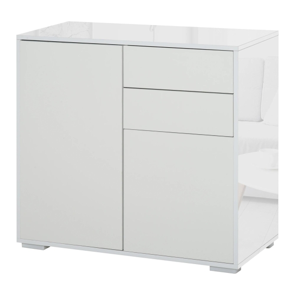 HOMCOM Aparador Auxiliar com 2 Portas 2 Gavetas e Prateleira Ajustável Abertura a Pressão Móvel Organizador de Armazenamento para Dormitório Sala de Estar 79x36x74cm Branco