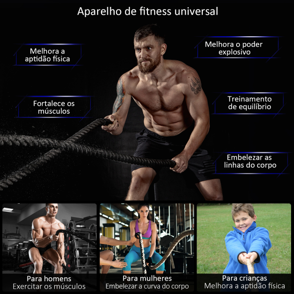 HOMCOM Corda de Batalha Ø38 mm Comprimento 9 m Battle Rope para Exercícios Fitness Crossfit Ultra-Resistente Preto e Amarelo - Image 4