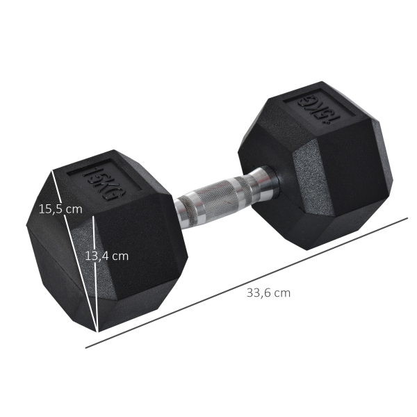 HOMCOM Haltere Hexagonal 15 kg Haltere com Barra de Conexão Metálica para treino em Casa Ginásio Escritório Preto e Prata - Image 3