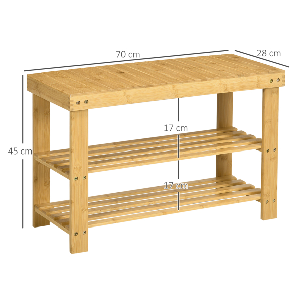 HOMCOM Banco Sapateira de Bambu Organizador de Sapatos com 2 Prateleiras para 6-9 Pares de Sapatos 70x28x45 cm Madeira - Image 3