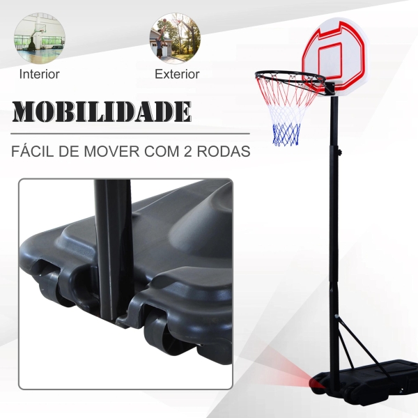 HOMCOM  Tabela de basquetebol dobrável e ajustável em altura 150-210 cm branco preto e vermelho - Image 7