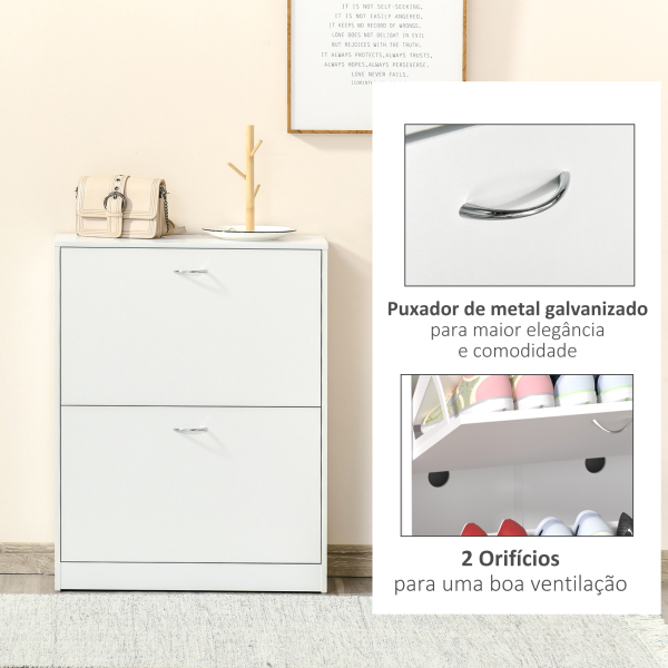 HOMCOM Sapateira de Madeira com 2 Compartimentos para Entrada Corredor Dormitório Sala de Estar 60x24x80 cm Branco - Image 6