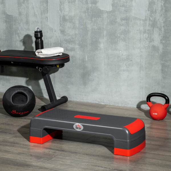HOMCOM Plataforma Step Fitness com Altura Ajustável de 10/15/20cm Plataforma de Exercício 78x28x20cm Vermelho - Image 2