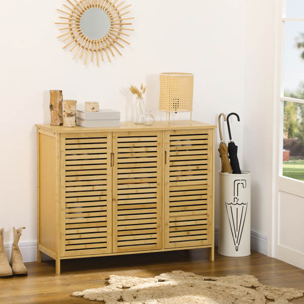 HOMCOM Sapateira de Entrada com 3 Portas de Persiana Prateleiras Ajustáveis para 16 Pares de Sapatos 100x35x80 cm Natural - Image 2