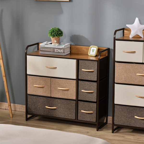 HOMCOM Cómoda com 7 Gavetas de Tecido Dobráveis Móvel Organizador com Estrutura Metálica e Antitombo 80x29x78,5 cm Multicolor - Image 2