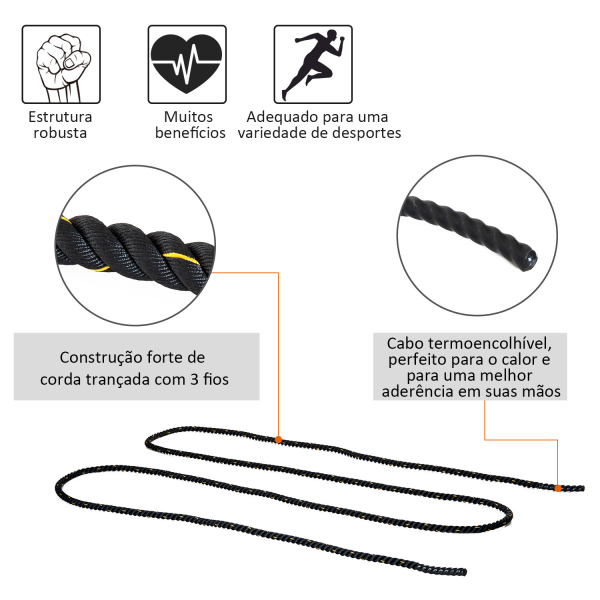 HOMCOM Corda de Batalha Ø38 mm Comprimento 9 m Battle Rope para Exercícios Fitness Crossfit Ultra-Resistente Preto e Amarelo - Image 6
