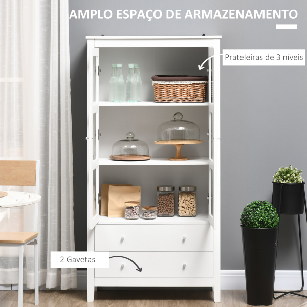HOMCOM Vitrine de Sala de Estar Estante para Escritório com 2 Portas de Vidro Temperado 3 Prateleiras e 2 Gavetas 80x40x160 cm Branco - Image 4