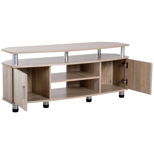 HOMCOM Móvel de TV Moderno Móvel para TV com Armário 2 Portas 2 Prateleiras 120x39,5x52cm Carvalho - Image 9