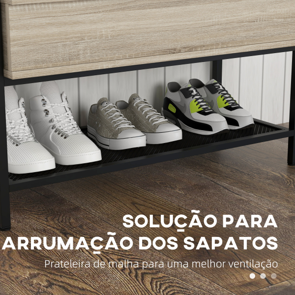 HOMCOM Banco Sapateira com Compartimento Oculto 84x39,5x61 cm Preto e Madeira - Image 4