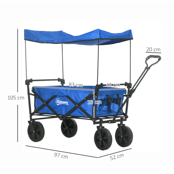 Outsunny Carrinho de Transporte Dobrável com Toldo Removível e Alça Ajustável Capacidade 100 kg para Campismo 97x52x105 cm Azul - Image 3