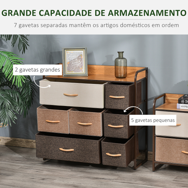 HOMCOM Cómoda com 7 Gavetas de Tecido Dobráveis Móvel Organizador com Estrutura Metálica e Antitombo 80x29x78,5 cm Multicolor - Image 4