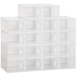 HOMCOM Armário Modular de Plástico Sapateira Modular com 18 Cubos Portas Magnéticas Organizador de Sapatos para Entrada Corredor Dormitório 25x35x19cm Transparente