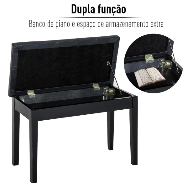 HOMCOM Banco de Piano Banco para Piano com Espaço de Armazenamento Assento de Couro Sintético Acolchoado76x36x50cm Preto - Image 6