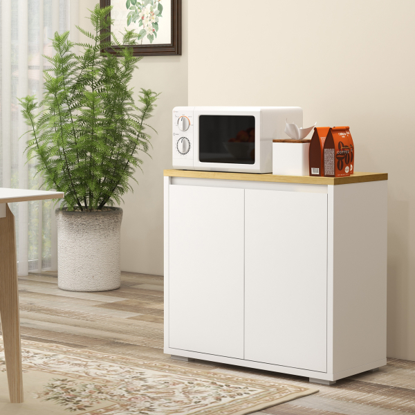 HOMCOM Aparador de Sala de Estar Armário de Armazenamento com 2 Portas e Prateleira Ajustável 80x37x75 cm Branco e Madeira - Image 2