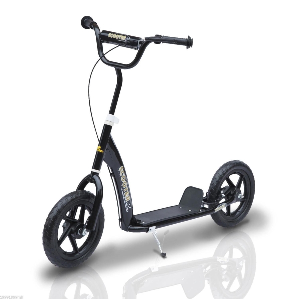 HOMCOM Trotinete para Crianças acima de 5 anos Scooter de 2 Rodas Grandes de 12 Polegadas com Freio e Guidão Ajustável em Altura Carga Máx. 100kg 120x52x80-88cm Preto