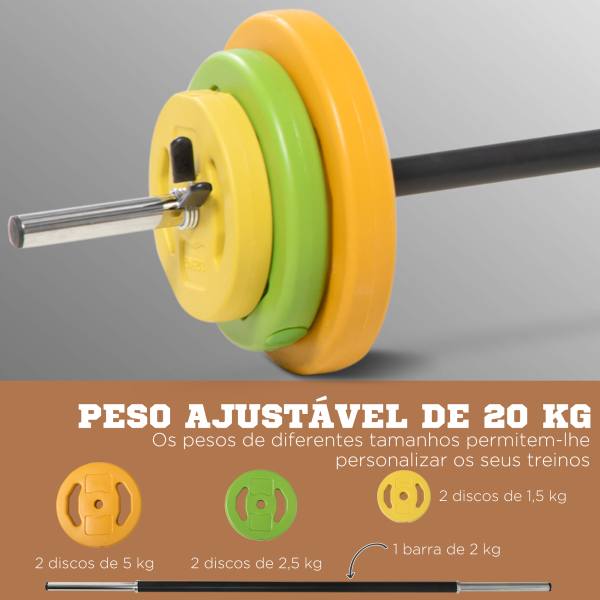 HOMCOM Conjunto de Barra de Pesos Conjunto de Musculação com 6 Discos 1,5kg 2,5kg 5 kg Intercambiáveis 130x28x28 cm Multicor - Image 4