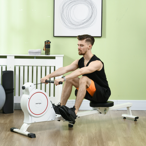 SPORTNOW Máquina de Remo Dobrável com Resistência de 8 Níveis Ecrã LCD e 2 Rodas de Transporte 180x48x60 cm Branco - Image 2