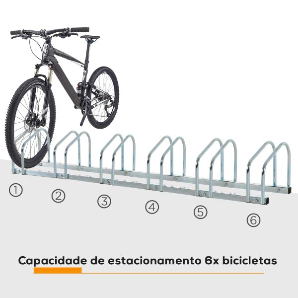 HOMCOM Estacionamento para 6 Bicicletas Suporte de Aço para Estacionar Bicicletas no Chão para Interior e Exterior 179x33x27 cm Prata - Image 4