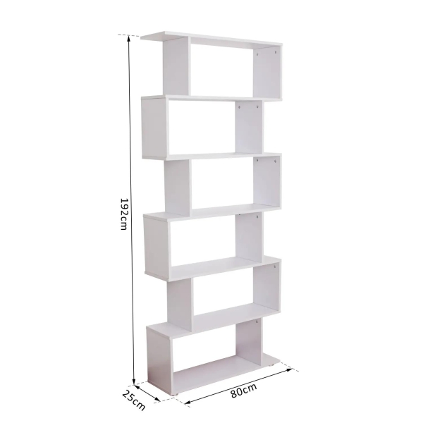 HOMCOM Estante Moderna com 6 prateleiras em forma de S Madeira 80 x 25 x 192 cm branco - Image 3