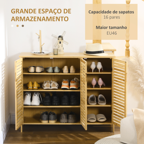 HOMCOM Sapateira de Entrada com 3 Portas de Persiana Prateleiras Ajustáveis para 16 Pares de Sapatos 100x35x80 cm Natural - Image 4