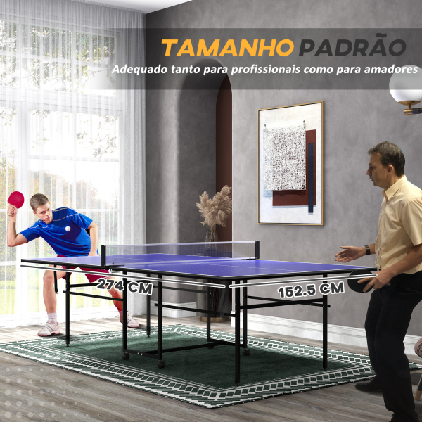 SPORTNOW Mesa de Ping Pong Dobrável com 4 Rodas Rede 2 Raquetes e 3 Bolas para Interior e Exterior 274x152,5x75,5 cm Azul - Image 4