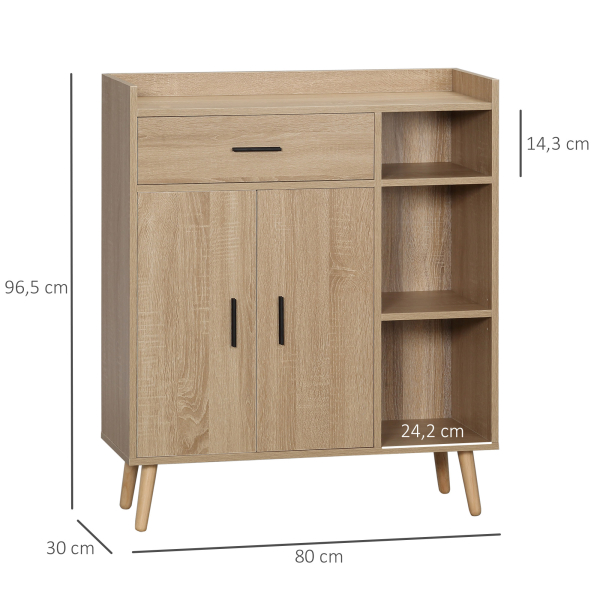 HOMCOM Aparador Moderno com 2 Portas 1 Gaveta e 3 Prateleiras Abertas Aparador Auxiliar de Armazenamento 80x30x96,5cm Madeira - Image 3