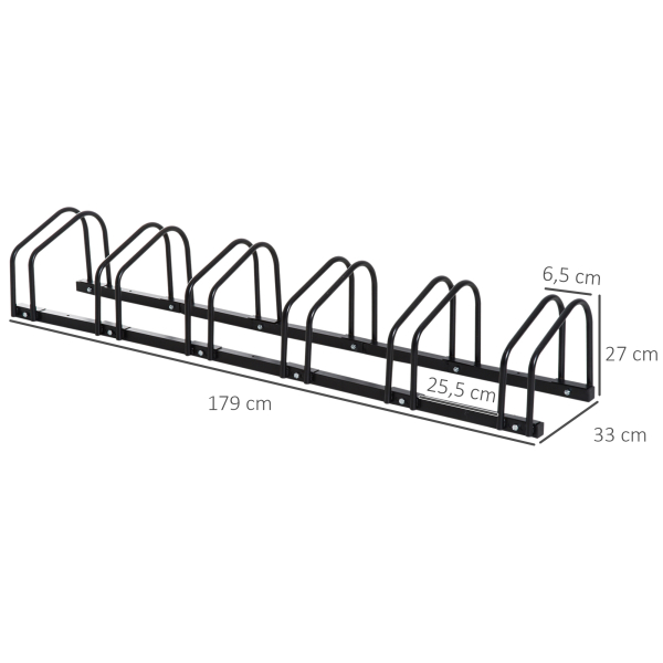 HOMCOM Estacionamento para 6 Bicicletas Suporte de Aço para Estacionar Bicicletas no Chão para Interior e Exterior 179x33x27 cm Preto - Image 3