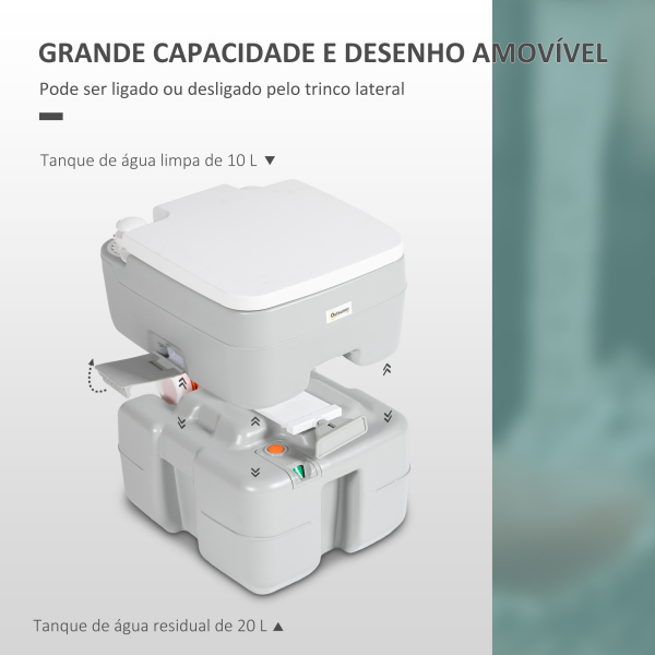 Outsunny Sanita Portátil 20L com Indicador de Nível Capacidade 150 kg para Campismo Viagem Idosos Caravana Barco 33x40x43 cm Cinza - Image 4
