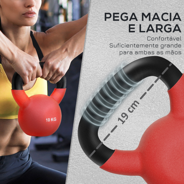 HOMCOM Kettlebell de 10 kg de Ferro Fundido Peso Russo com Revestimento de Neoprene para Treinamento de Força 18x11x20cm Vermelho - Image 4