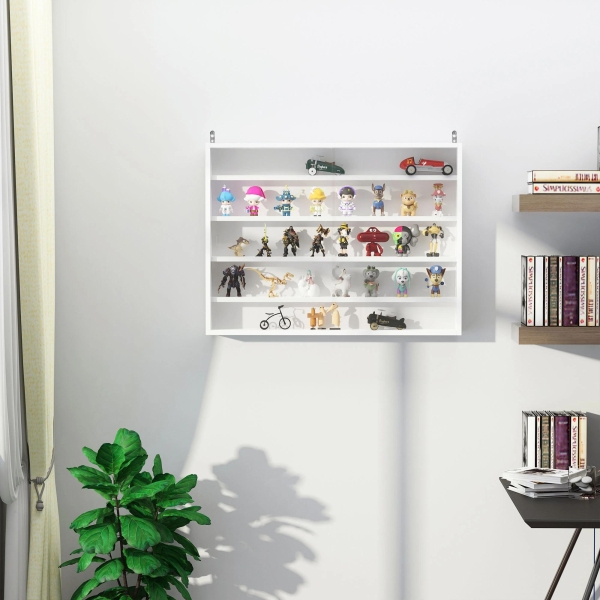 HOMCOM Vitrine de Parede de Madeira com Prateleiras Ajustáveis e 2 Portas Corredeiras de Vidro para Coleções Perfumes Bonecos de Decoração 80x9,5x60cm Branco - Image 2