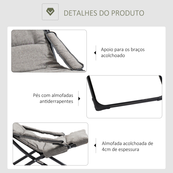 Outsunny Cadeira de Campismo Dobrável Cadeira de Jardim Portátil com Almofada Acolchoada Removível e Apoio para os Braços Estrutura de Aço para Terraço Praia Exterior 66x94x79cm Cinza - Image 4