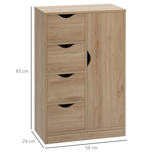 HOMCOM Armário de Sala de Estar Aparador Auxiliar com 4 Gavetas 1 Armário e Prateleira Inferior Móvel de Armazenamento Múltiuso para Dormitórios Sala de Jantar 54x29x83cm Carvalho - Image 3