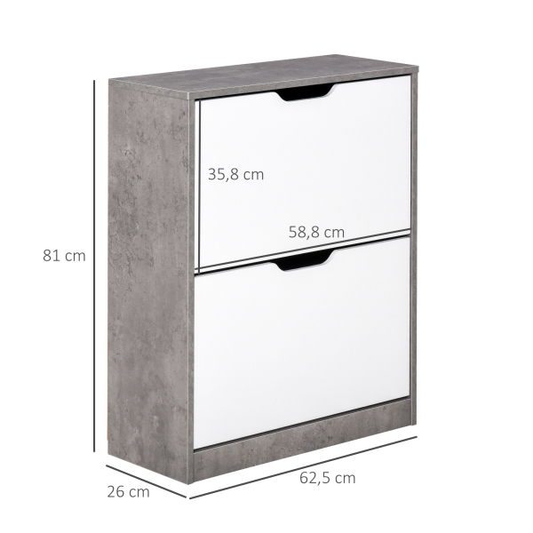 HOMCOM Sapateira Moderna com 2 Prateleiras Abatíveis para 8 Pares de Sapatos Sapateira Estreita 62,5x26x81 cm Cinza - Image 3