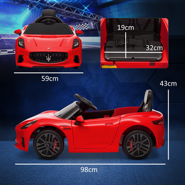AIYAPLAY Carro Elétrico para Crianças Maserati Gran Turismo Folgore 12V Controlo Remoto Faróis Buzina e Música MP3 98x59x43 cm Vermelho - Image 3