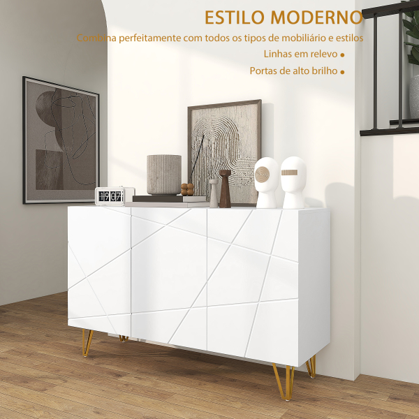 HOMCOM Aparador para Sala Aparador de Entrada com 3 Portas e Prateleiras Ajustáveis para Cozinha Sala 120x40x75 cm Branco Brilhante - Image 4