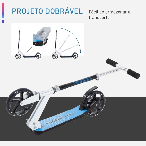 HOMCOM Trotinete para Crianças Scooter Dobrável Guiador Regulável Quadro Alumínio Leve e Estável Carga 100kg Branca - 68x34x60-73,5cm - Image 5