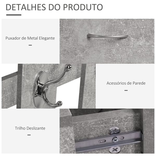HOMCOM Móvel Cabide de Entrada de 3 Peças Armário de Entrada com Cabide Espelho Sapateira e Gaveta 90x10x102 cm Cinza - Image 6